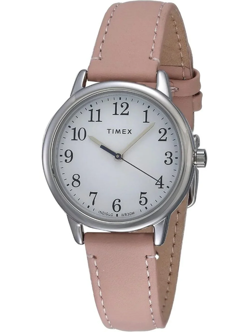 Women's Pink/Silver-Tone/White/30mm Easy Reader Leather Strap Wrist Watches